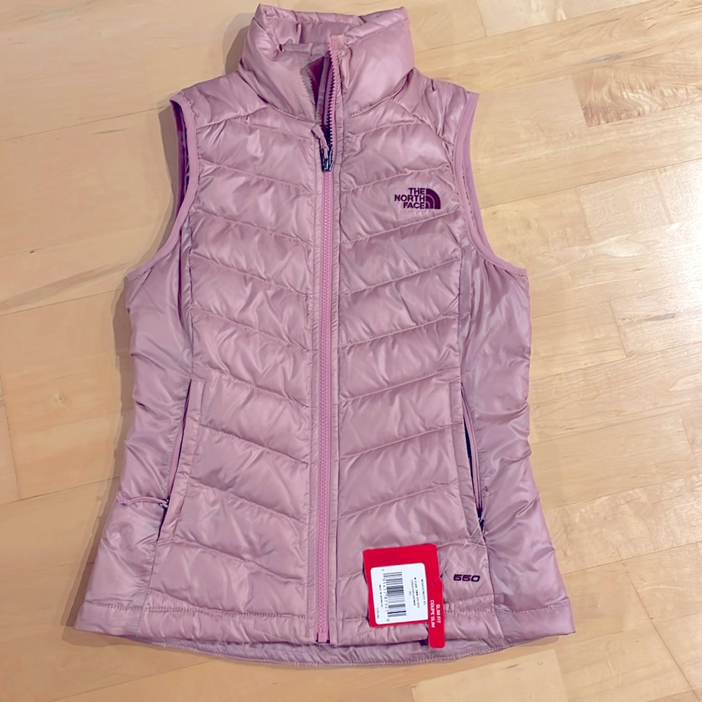 New north face women’s down 550 slim fit vest puffer pink xsmall